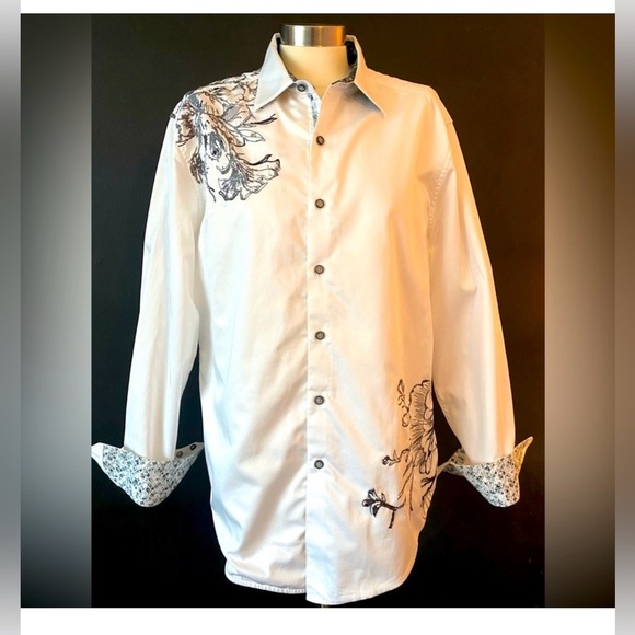 Robert Graham Classic Fit White Floral Button Down Shirt XL - Picture 6 of 10